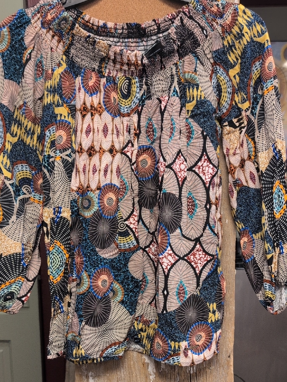 Desigual Multicolor Abstract Geometric Peasant Top